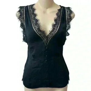 FRAY I.D Japan black eyelash corset lace tank top sz S
